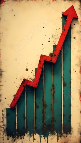 Graph showing upward trend in business growth with red bars against textured background