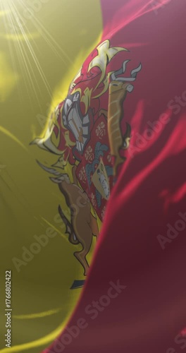 Flag of Pretoria with Arms Coat, capital city of South Africa, Loop. 4K Vertical