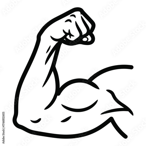 Strong flexed bicep muscular arm cartoon icon symbol for strength fitness workout and athletic power