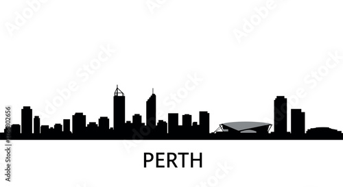 Perth city skyline silhouette with iconic landmarks and modern architecture