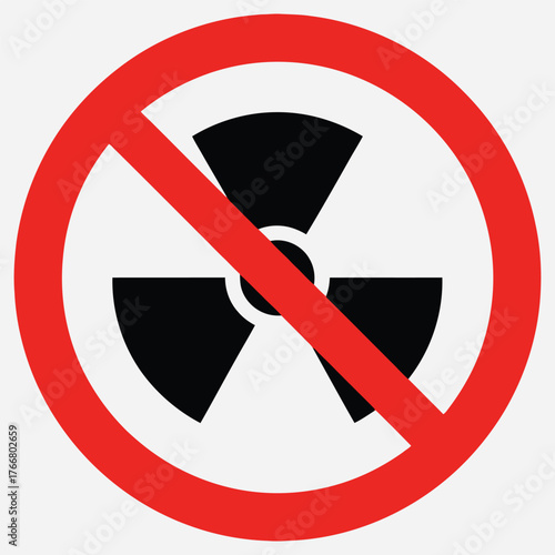 Prohibition symbol for nuclear energy or radioactive materials, indicating safety, warning against hazardous elements, and restricted access in industrial zones