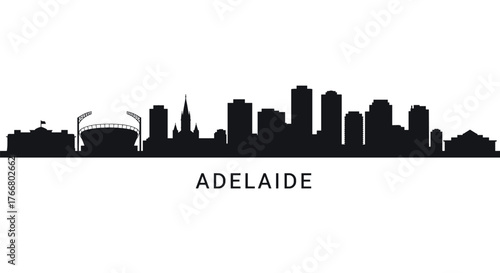 Adelaide city skyline silhouette with iconic landmarks