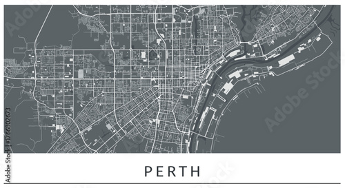 Detailed city map of perth highlighting urban layout and river