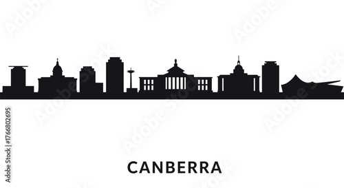 Canberra cityscape silhouette featuring iconic landmarks and skyline