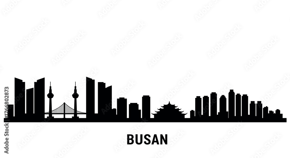 Fototapeta premium Silhouette of busan city skyline with iconic landmarks in modern design