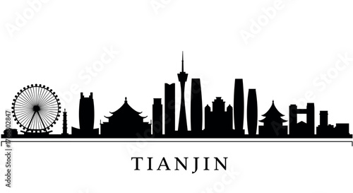 Tianjin skyline silhouette featuring iconic landmarks and modern architecture