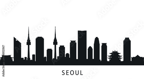 Seoul city skyline silhouette: iconic landmarks and modern architecture