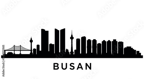 Busan cityscape silhouette featuring iconic landmarks and modern skyline