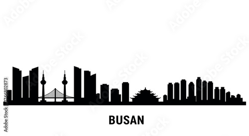 Silhouette of busan city skyline with iconic landmarks in modern design