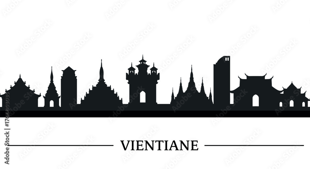 Fototapeta premium Vientiane skyline silhouette showing iconic landmarks and architecture