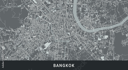 Detailed urban map of bangkok with river and streets in monochrome design