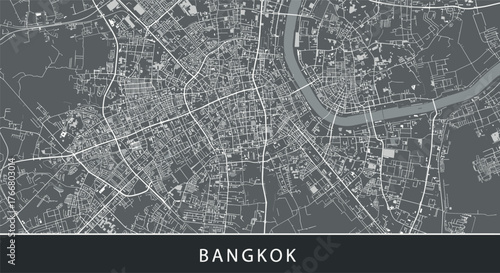 Detailed guide map of bangkok with streets and landmarks in modern black and white style