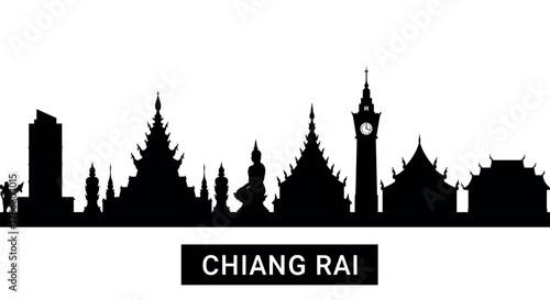 Chiang rai skyline silhouette featuring iconic temples and monuments