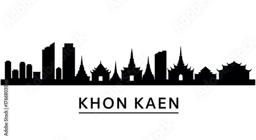 Khon kaen cityscape silhouette: iconic skyline with temples and modern architecture