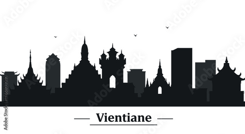 Vientiane cityscape silhouette with iconic buildings and skyline