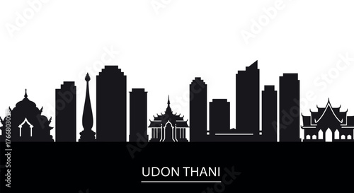 Udon thani cityscape silhouette with iconic landmarks and modern architecture