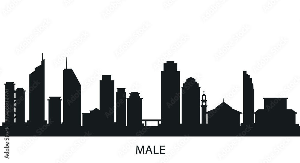 Fototapeta premium Modern silhouette of male city skyline with iconic landmarks
