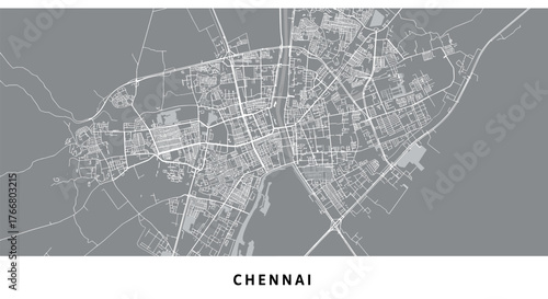 Detailed grayscale map of chennai with street layout and urban design