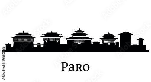Paro bhutan silhouette skyline with traditional architecture
