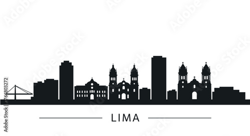 Lima city silhouette: iconic skyline in black and white