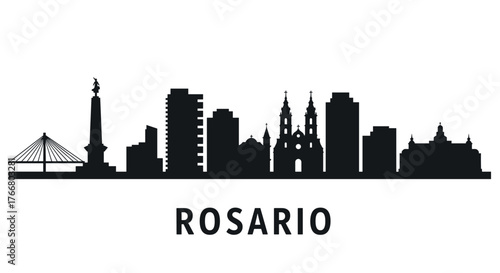 Rosario city skyline silhouette with iconic landmarks and modern buildings