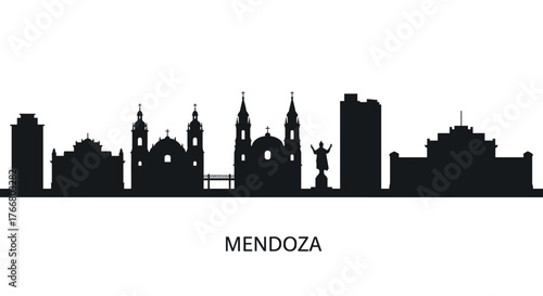 Mendoza city skyline silhouette with iconic landmarks