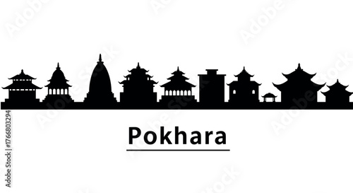Pokhara skyline silhouette: iconic landmarks of nepal in black and white