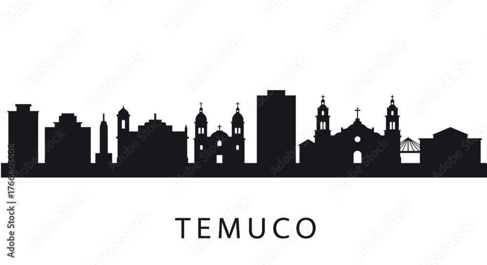 Fototapeta premium Temuco cityscape silhouette featuring iconic landmarks in modern urban style