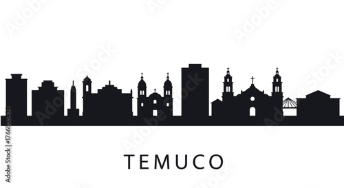 Temuco cityscape silhouette featuring iconic landmarks in modern urban style