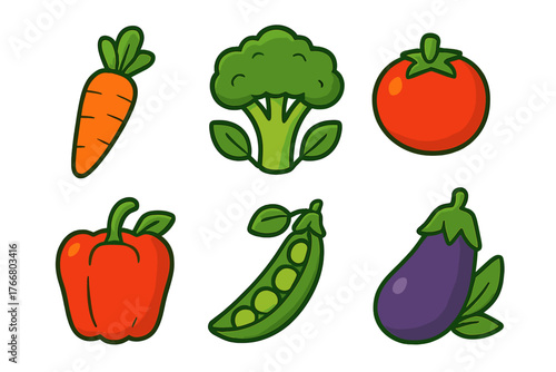 Fresh organic vegetables collection including carrot broccoli tomato pepper and eggplant