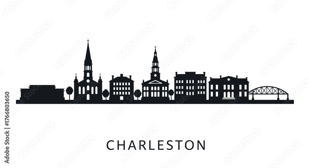 Obraz premium Charleston cityscape silhouette featuring iconic historic buildings