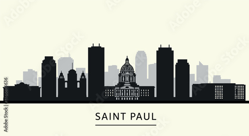Saint paul city skyline silhouette with iconic landmarks in minimalist style