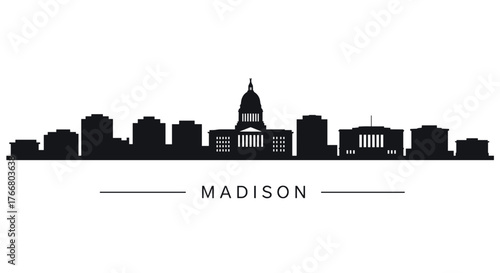 Madison city skyline silhouette with capitol building highlight