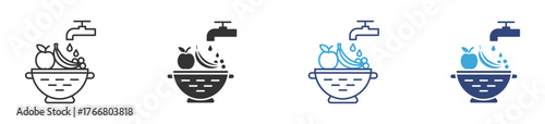 Fruits washing icon set, Colander Icon , vector illustration . 