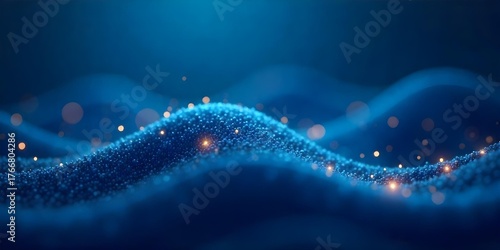Abstract blue digital wave with glowing particles, smooth undulating surface, futuristic technology background, data visualization, and dynamic movement