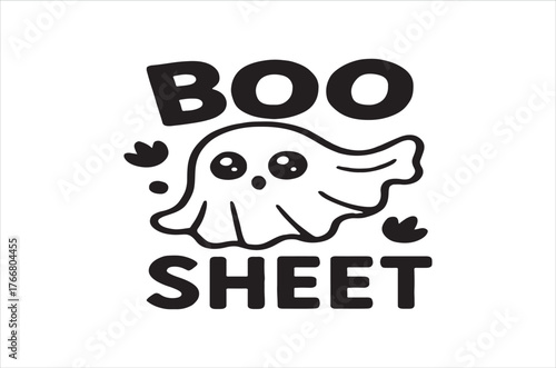 Cute cartoon ghost sheet with boo lettering for halloween celebrations