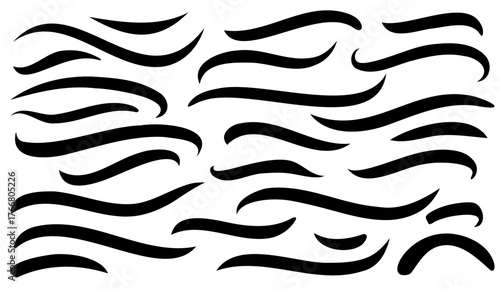 Grunge hand drawh lines vector illustration. Underline typography stroke, scribbles, curves. Pen strokes strikethroughs. Bold doodle freehand shapes.
