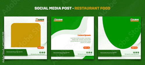 Set of social media post template in green white background for food advertisement design