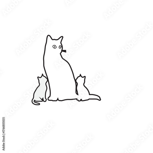 Minimalist Cat Family Drawing