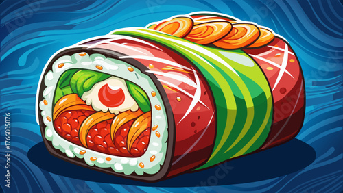 Very beautiful, delicious fresh sushi roll maki with tuna and mayonnaise, Japanese cuisine, gourmet seafood dish, elegant presentation, vibrant colors, and authentic culinary art with rich flavor.