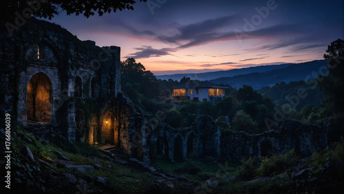 Ancient Ruins at Sunset Landscape