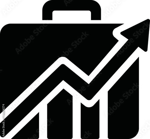 Logo with a simple, modern design and without text, representing a stylized suitcase with an ascending arrow, symbol of growth and wealth management.