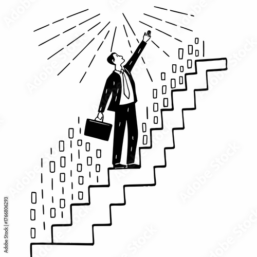 Successful businessmen and businesswomen in suits walking up a graph of finance and success are a corporate concept illustration