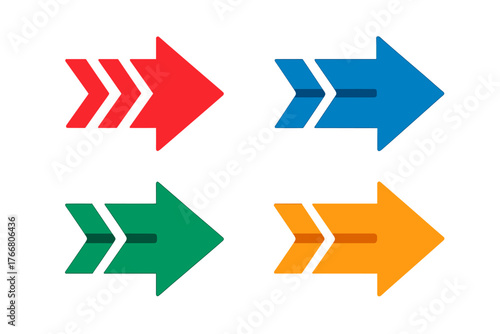 Four colorful modern arrows pointing right symbolizing direction, speed, and progress