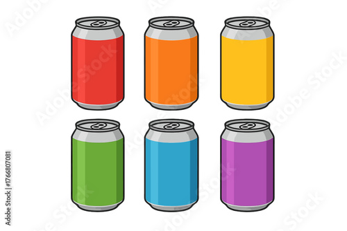 Colorful blank aluminum soda cans ready for product branding mockup