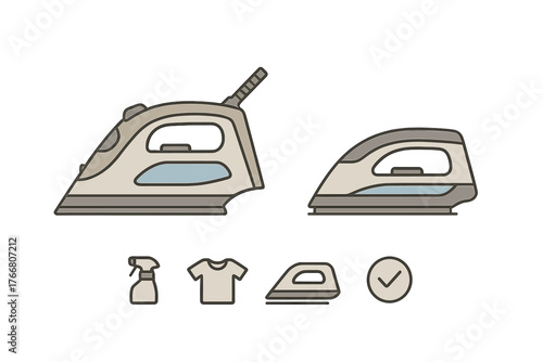 Set of essential household icons for laundry, ironing, and garment care symbols