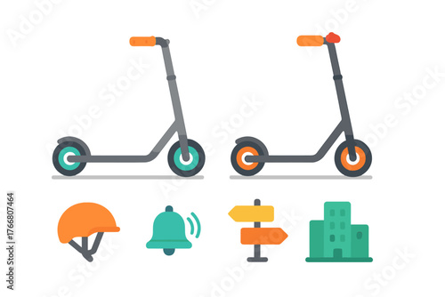 Collection of flat style symbols for urban transportation, safety, and city navigation