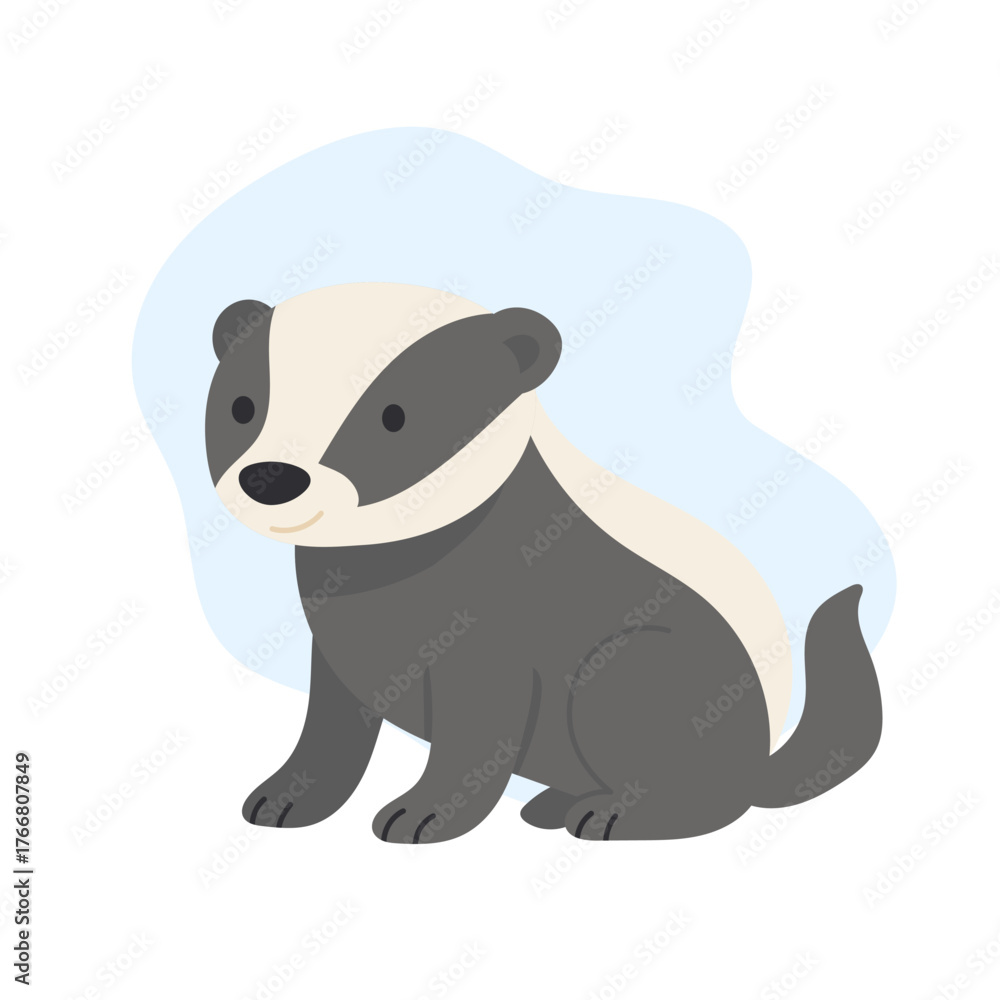Fototapeta premium A Charming Illustration of a Badger with Distinctive Black and White Markings Set Against a Calm. Forest animal and Woodland fauna