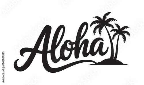 Aloha text with palm trees tropical summer logo design