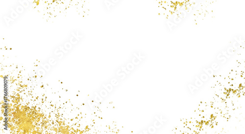 Abstract golden and purple sparkles and dust particles scattered across a dark background isolated on transparent background